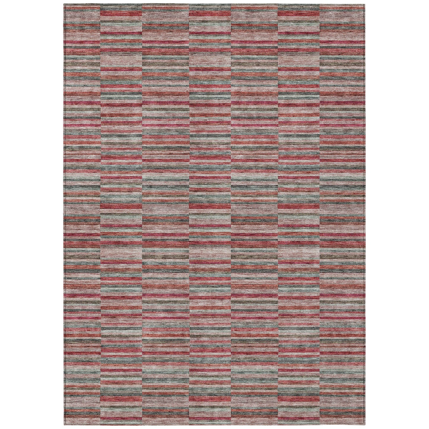 8' X 10' Red Beige And Copper Striped Washable Indoor Outdoor Area Rug