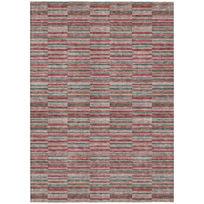 8' X 10' Red Beige And Copper Striped Washable Indoor Outdoor Area Rug
