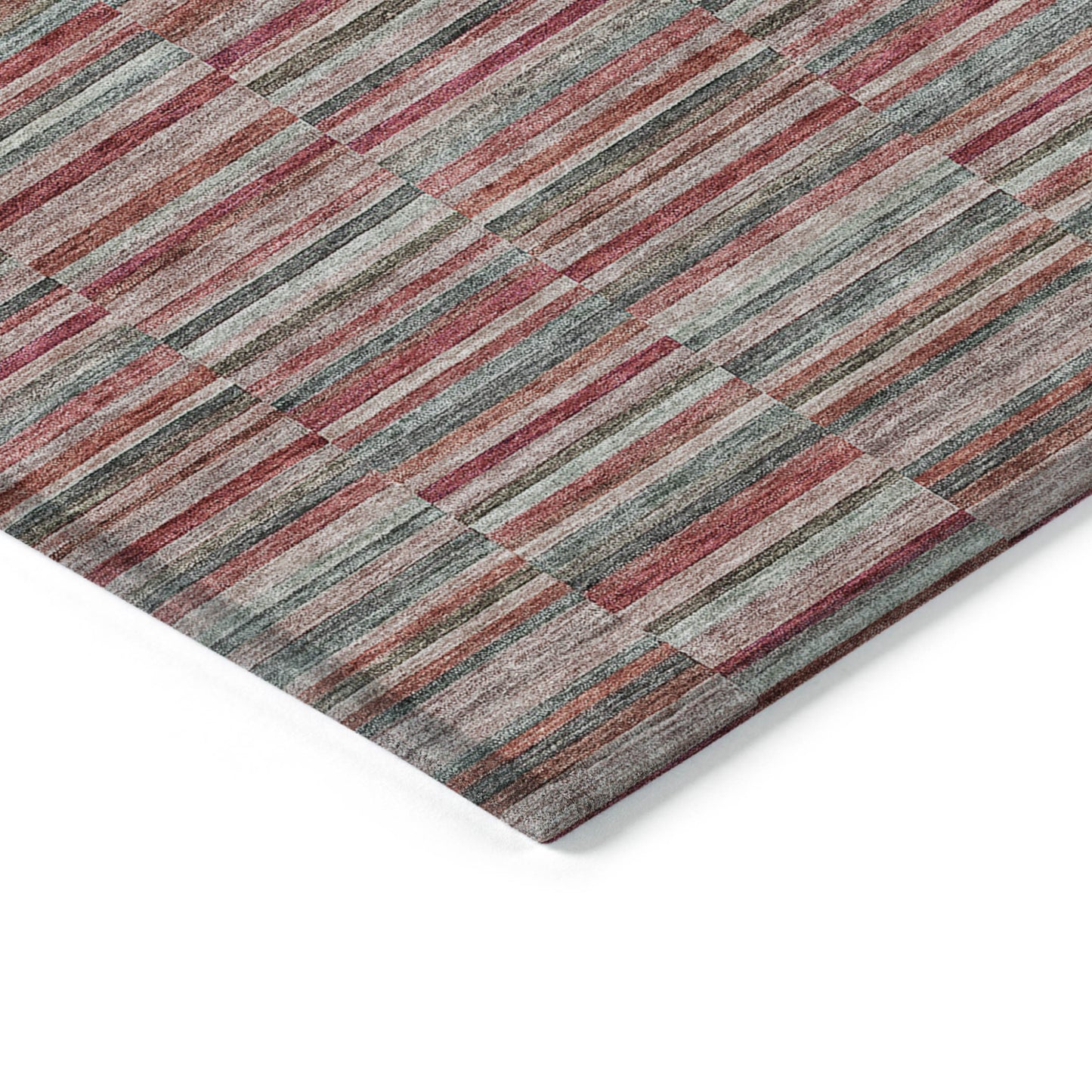 8' X 10' Red Beige And Copper Striped Washable Indoor Outdoor Area Rug