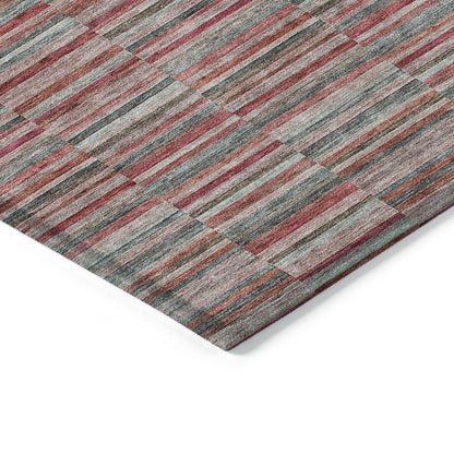 8' X 10' Red Beige And Copper Striped Washable Indoor Outdoor Area Rug