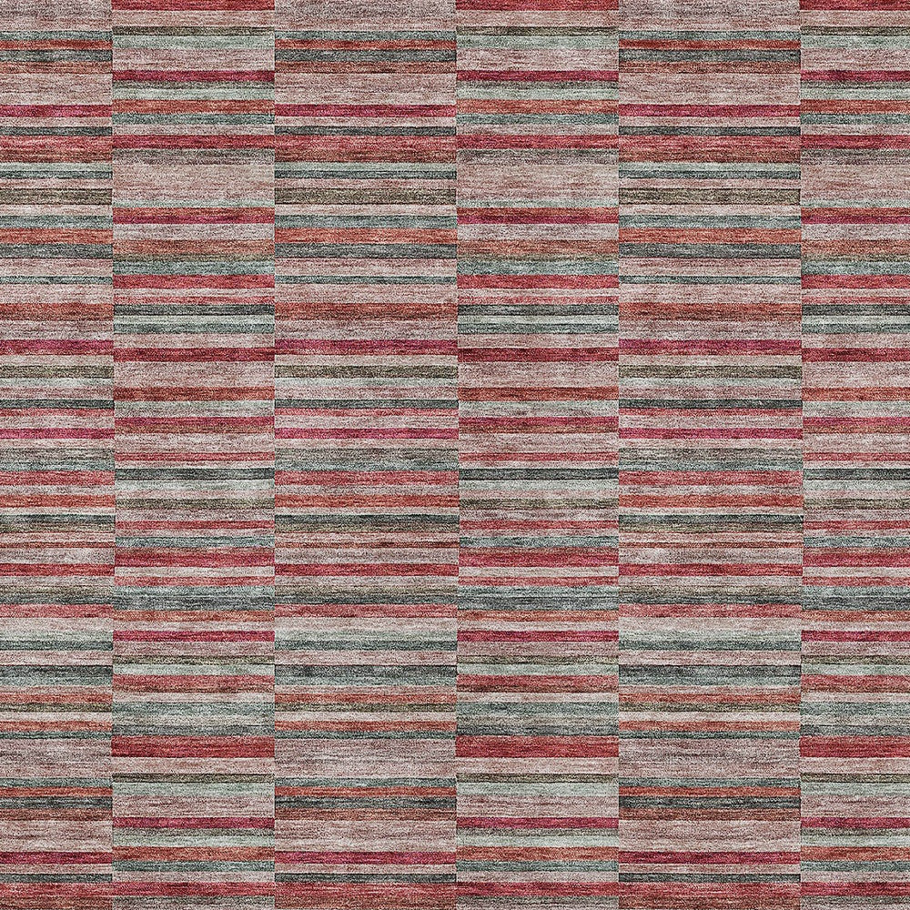 8' X 10' Red Beige And Copper Striped Washable Indoor Outdoor Area Rug