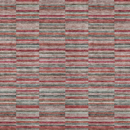 8' X 10' Red Beige And Copper Striped Washable Indoor Outdoor Area Rug