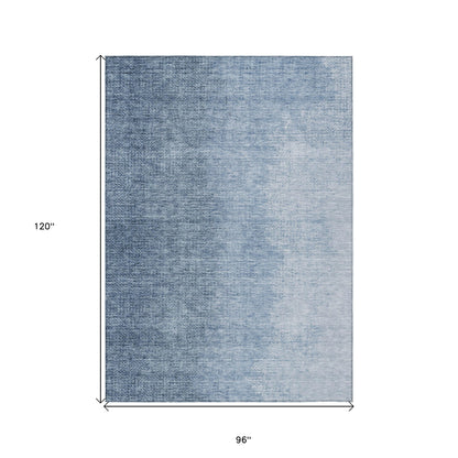 8' X 10' Navy Blue And Sky Blue Abstract Washable Indoor Outdoor Area Rug