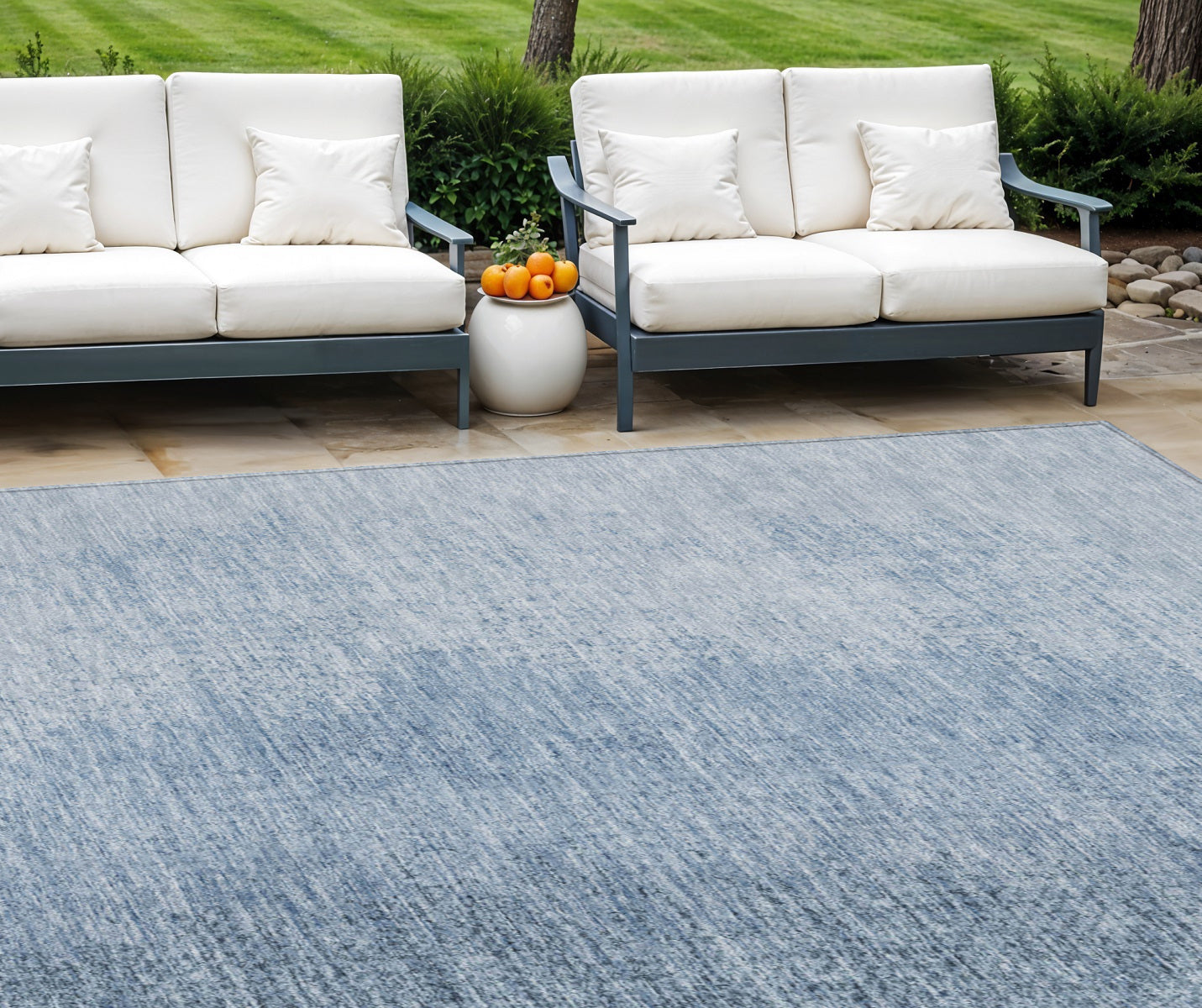 8' X 10' Navy Blue And Sky Blue Abstract Washable Indoor Outdoor Area Rug