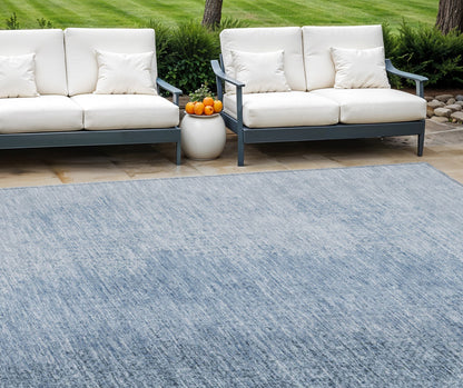 8' X 10' Navy Blue And Sky Blue Abstract Washable Indoor Outdoor Area Rug