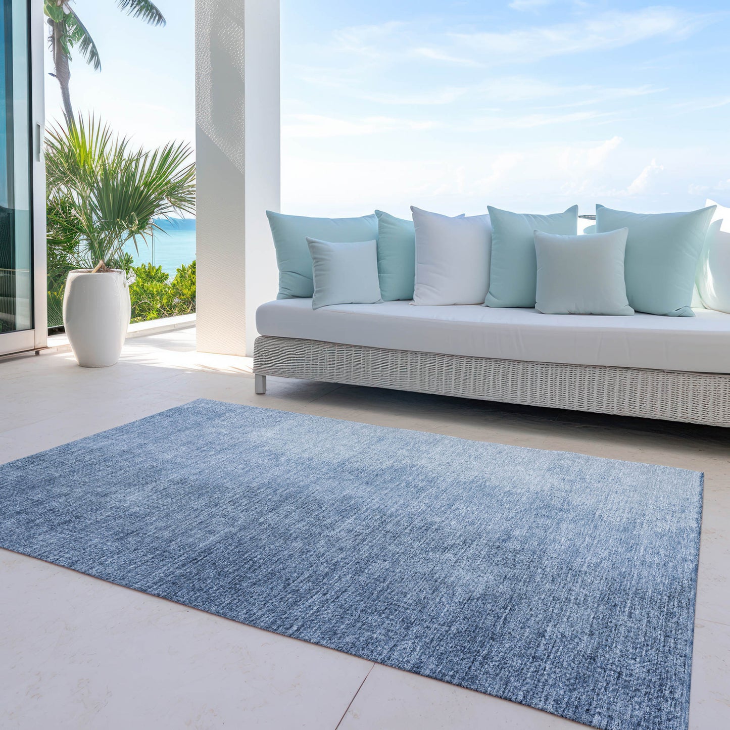 8' X 10' Navy Blue And Sky Blue Abstract Washable Indoor Outdoor Area Rug