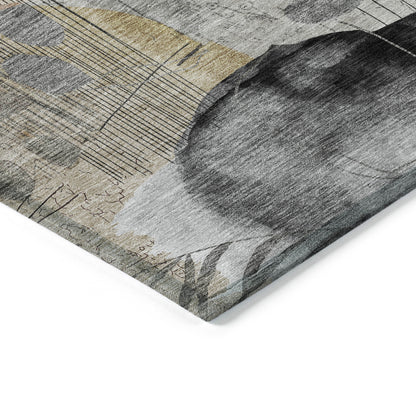 9' X 12' Terra Cotta Copper And Beige Floral Washable Indoor Outdoor Area Rug