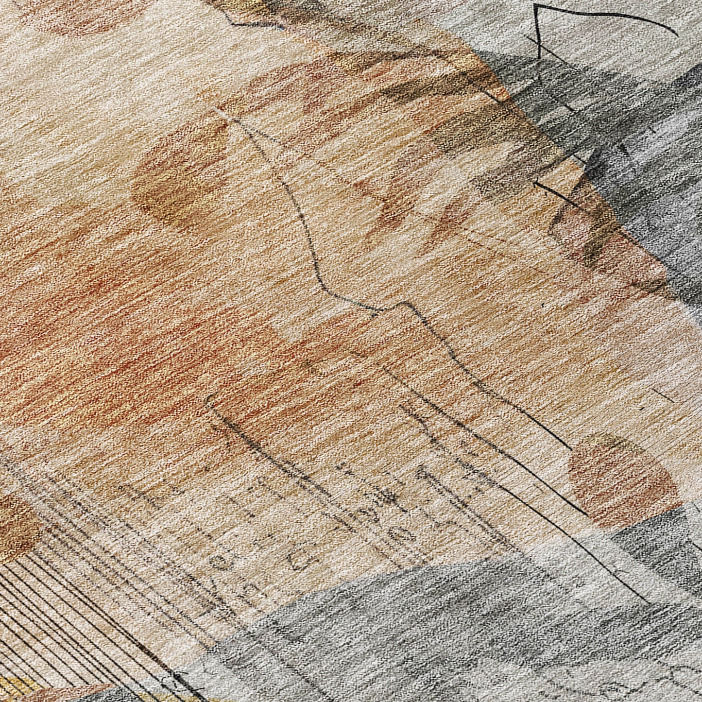 9' X 12' Terra Cotta Copper And Beige Floral Washable Indoor Outdoor Area Rug