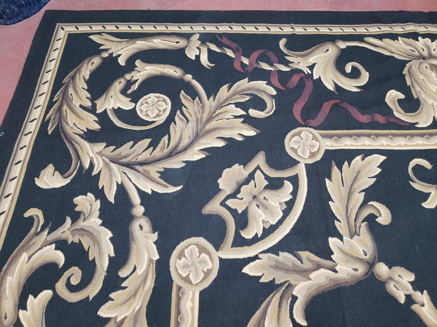 Black and Tan Aubusson Rug, 10 x 14 Aubusson Carpet, New Aubusson Rug, Elegant, Wool, Handmade Area Rug, Flatweave Rug, Large Aubusson Rug