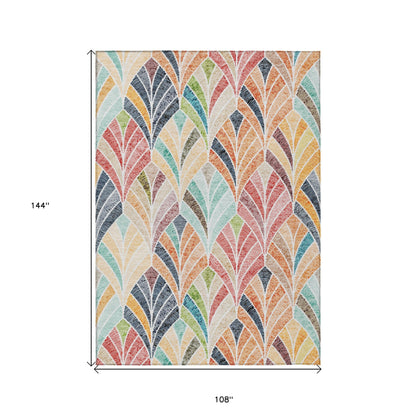 9' X 12' Orange Copper And Gold Geometric Washable Indoor Outdoor Area Rug