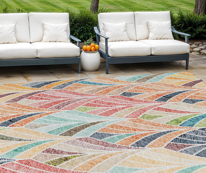 9' X 12' Orange Copper And Gold Geometric Washable Indoor Outdoor Area Rug