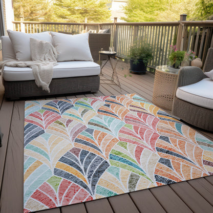 9' X 12' Orange Copper And Gold Geometric Washable Indoor Outdoor Area Rug