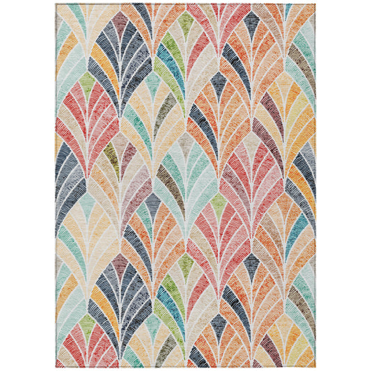 9' X 12' Orange Copper And Gold Geometric Washable Indoor Outdoor Area Rug