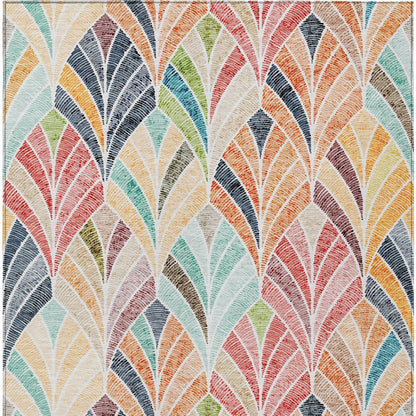 9' X 12' Orange Copper And Gold Geometric Washable Indoor Outdoor Area Rug