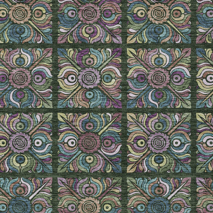 3' X 5' Fern Green Purple And Teal Blue Medallion Washable Indoor Outdoor Area Rug