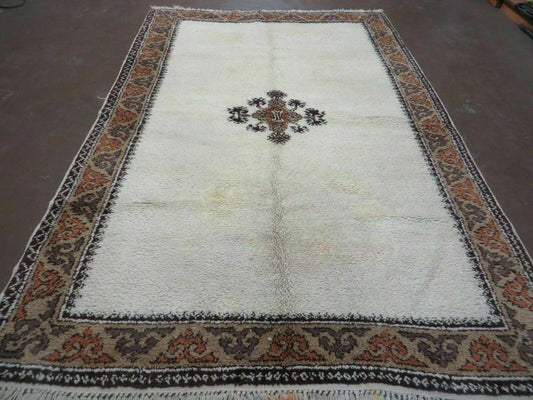 Vintage Moroccan Rug 6x9, Hand Knotted Soft Wool Moroccan Carpet, Berber Rug, Open Field, Beige and Tan, Medallion Rug, Tribal Rug 6 x 9-0