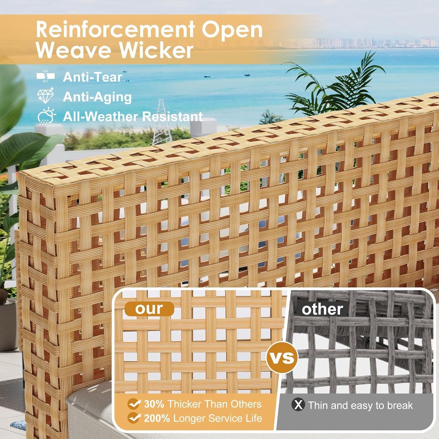 Paito Furniture Set, 110" Large 7-Piece Wicker Outdoor Paito Furniture Sets with Coffee Table,Boho Patio Conversation Set Sectional Sofa with All-Weather Cushions for Backyard,Porch,Beige