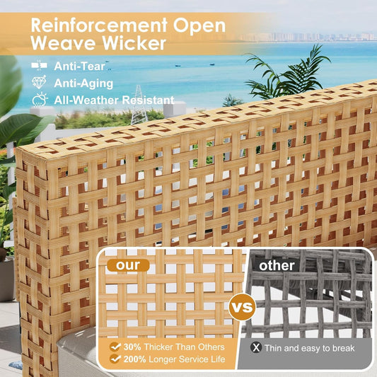 Paito Furniture Set, 110" Large 7-Piece Wicker Outdoor Paito Furniture Sets with Coffee Table,Boho Patio Conversation Set Sectional Sofa with All-Weather Cushions for Backyard,Porch,Beige