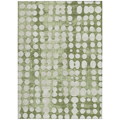 8' X 10' Artichoke Green And Ivory Abstract Washable Indoor Outdoor Area Rug