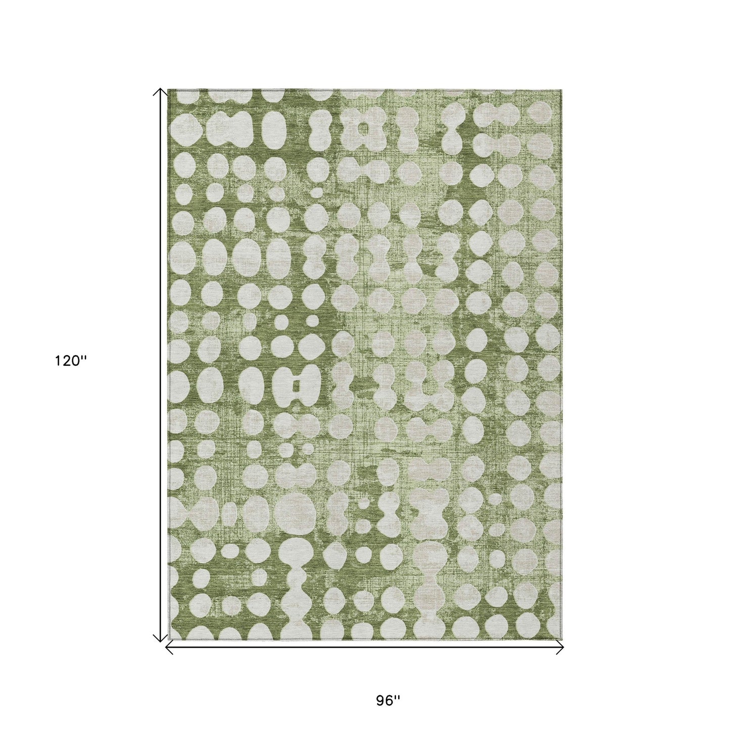8' X 10' Artichoke Green And Ivory Abstract Washable Indoor Outdoor Area Rug