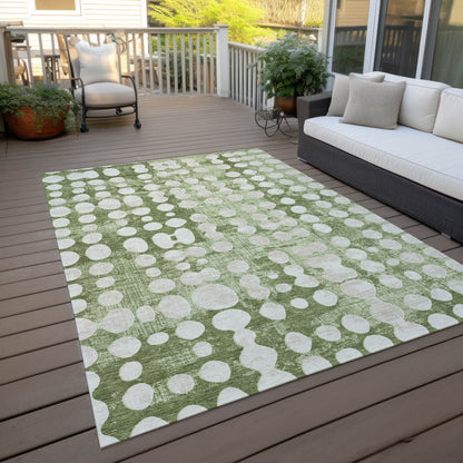 8' X 10' Artichoke Green And Ivory Abstract Washable Indoor Outdoor Area Rug