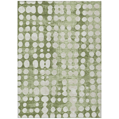 8' X 10' Artichoke Green And Ivory Abstract Washable Indoor Outdoor Area Rug