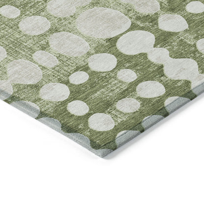 8' X 10' Artichoke Green And Ivory Abstract Washable Indoor Outdoor Area Rug