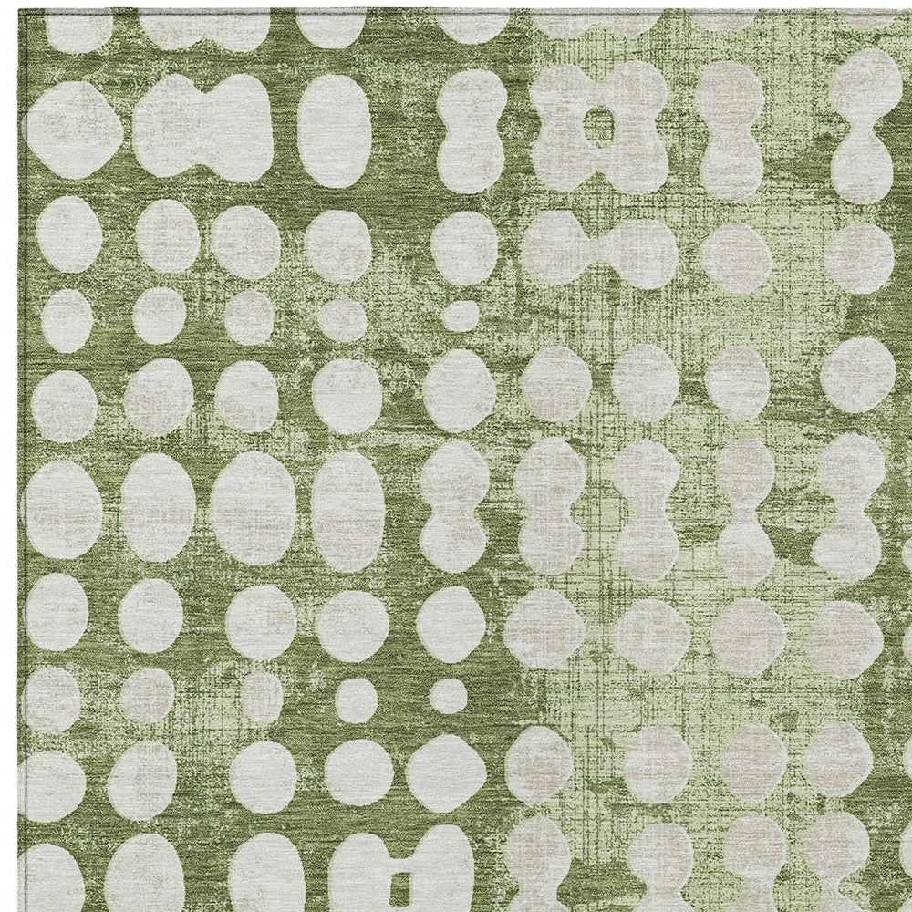 8' X 10' Artichoke Green And Ivory Abstract Washable Indoor Outdoor Area Rug