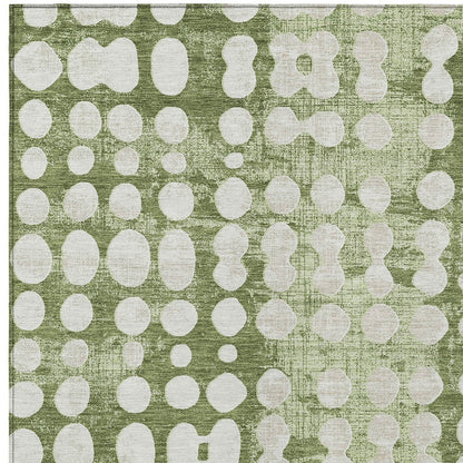 8' X 10' Artichoke Green And Ivory Abstract Washable Indoor Outdoor Area Rug