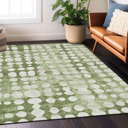 8' X 10' Artichoke Green And Ivory Abstract Washable Indoor Outdoor Area Rug