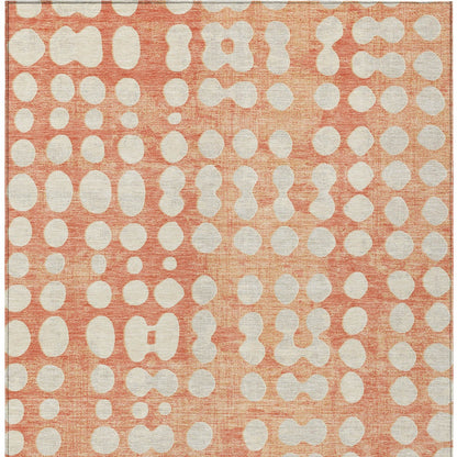 10' X 14' Coral And Ivory Abstract Washable Indoor Outdoor Area Rug