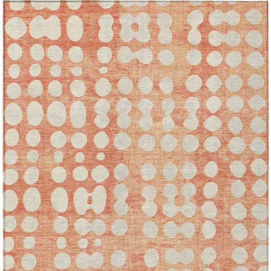 10' X 14' Coral And Ivory Abstract Washable Indoor Outdoor Area Rug