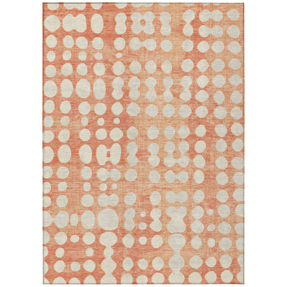 10' X 14' Coral And Ivory Abstract Washable Indoor Outdoor Area Rug