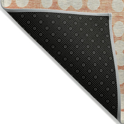 10' X 14' Coral And Ivory Abstract Washable Indoor Outdoor Area Rug