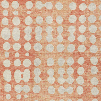 10' X 14' Coral And Ivory Abstract Washable Indoor Outdoor Area Rug