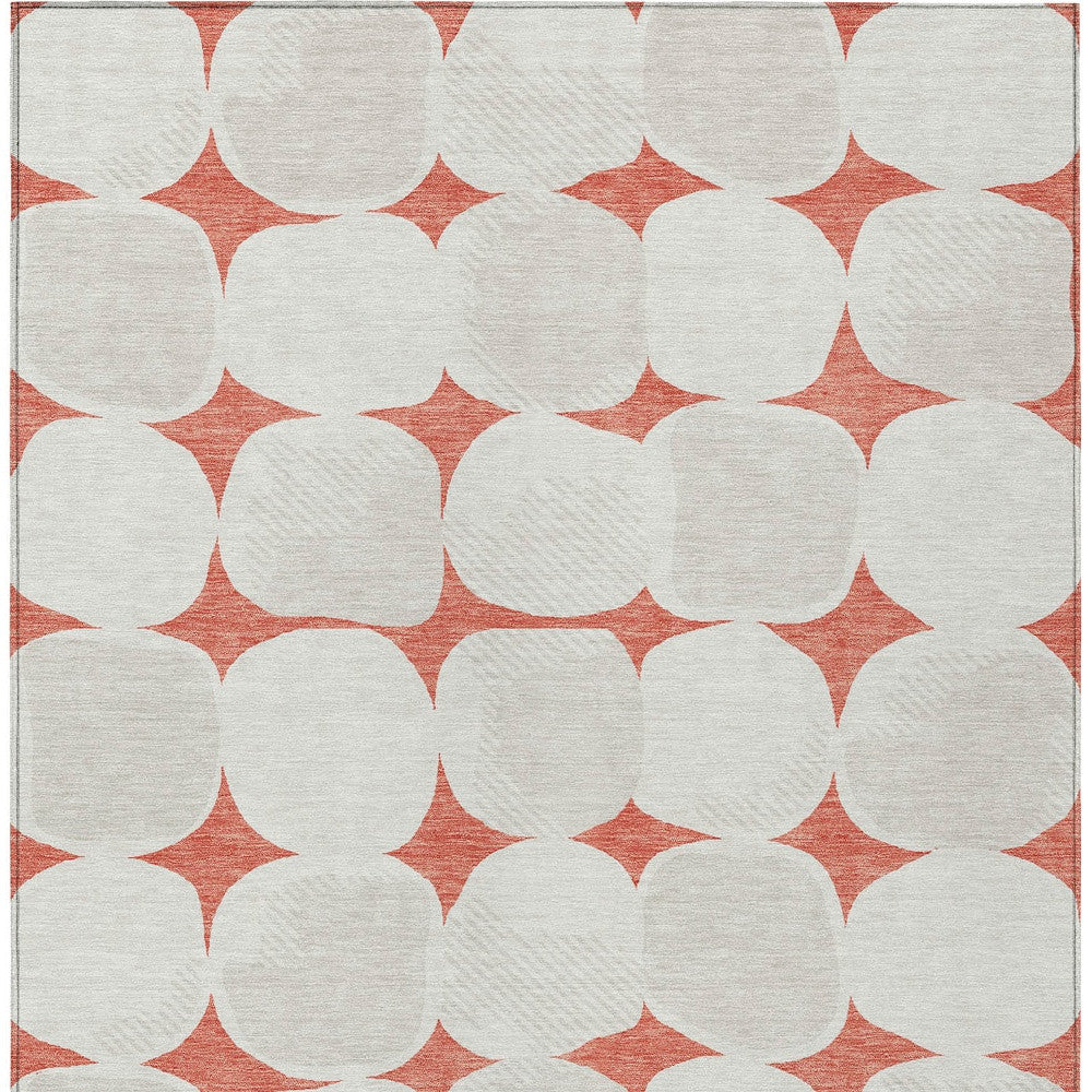 3' X 5' Salmon Beige And Ivory Abstract Washable Indoor Outdoor Area Rug