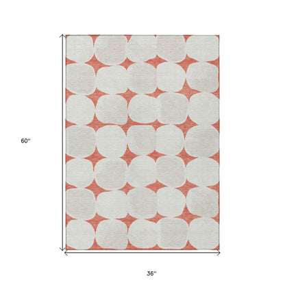 3' X 5' Salmon Beige And Ivory Abstract Washable Indoor Outdoor Area Rug