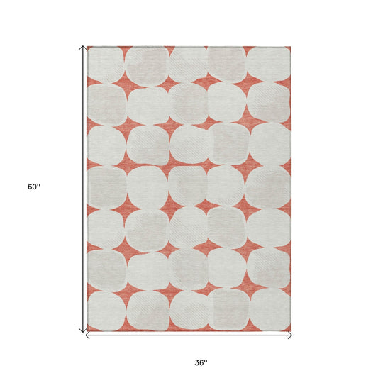 3' X 5' Salmon Beige And Ivory Abstract Washable Indoor Outdoor Area Rug