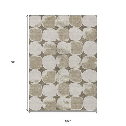 10' X 14' Taupe Beige And Gray Abstract Washable Indoor Outdoor Area Rug