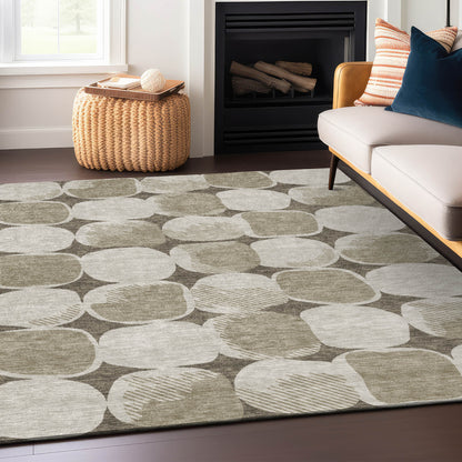 10' X 14' Taupe Beige And Gray Abstract Washable Indoor Outdoor Area Rug