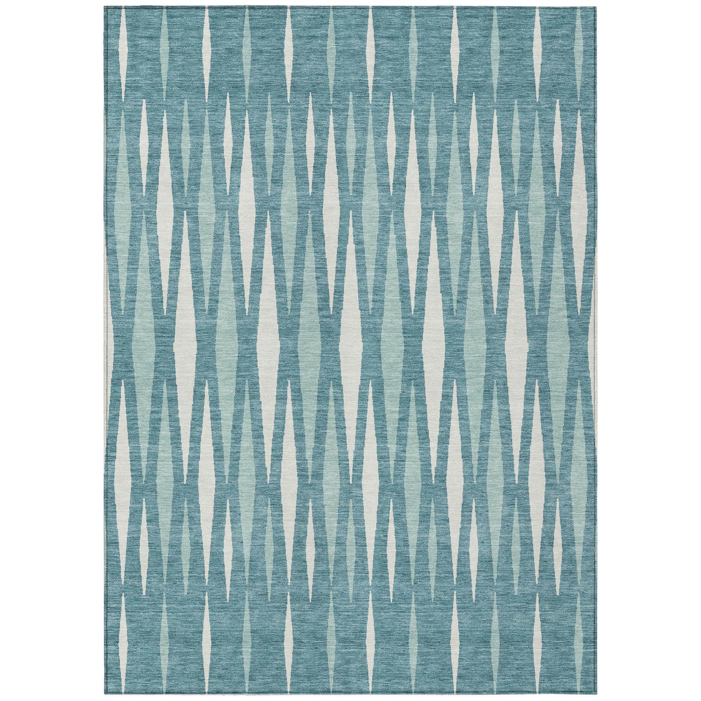 9' X 12' Teal Blue And Ivory Geometric Washable Indoor Outdoor Area Rug