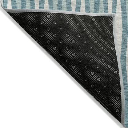 9' X 12' Teal Blue And Ivory Geometric Washable Indoor Outdoor Area Rug