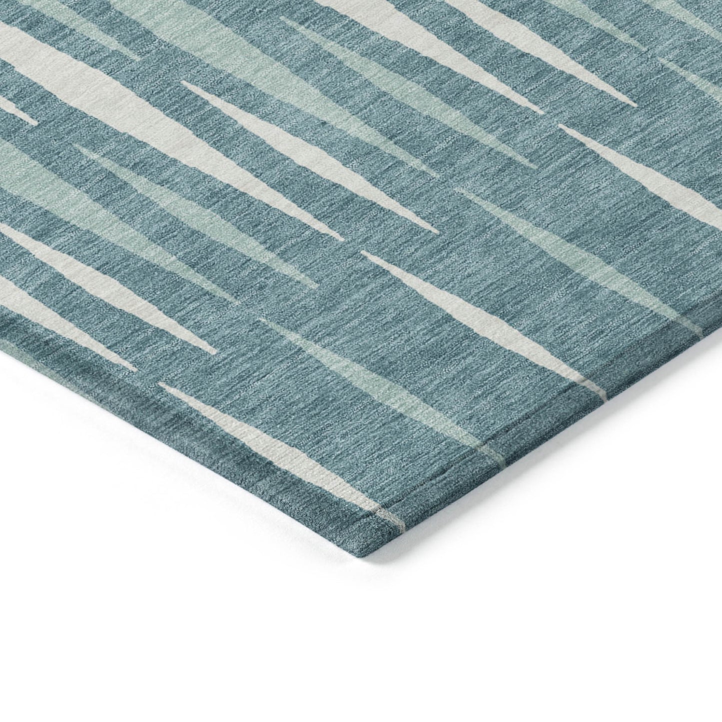 9' X 12' Teal Blue And Ivory Geometric Washable Indoor Outdoor Area Rug