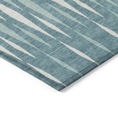 9' X 12' Teal Blue And Ivory Geometric Washable Indoor Outdoor Area Rug