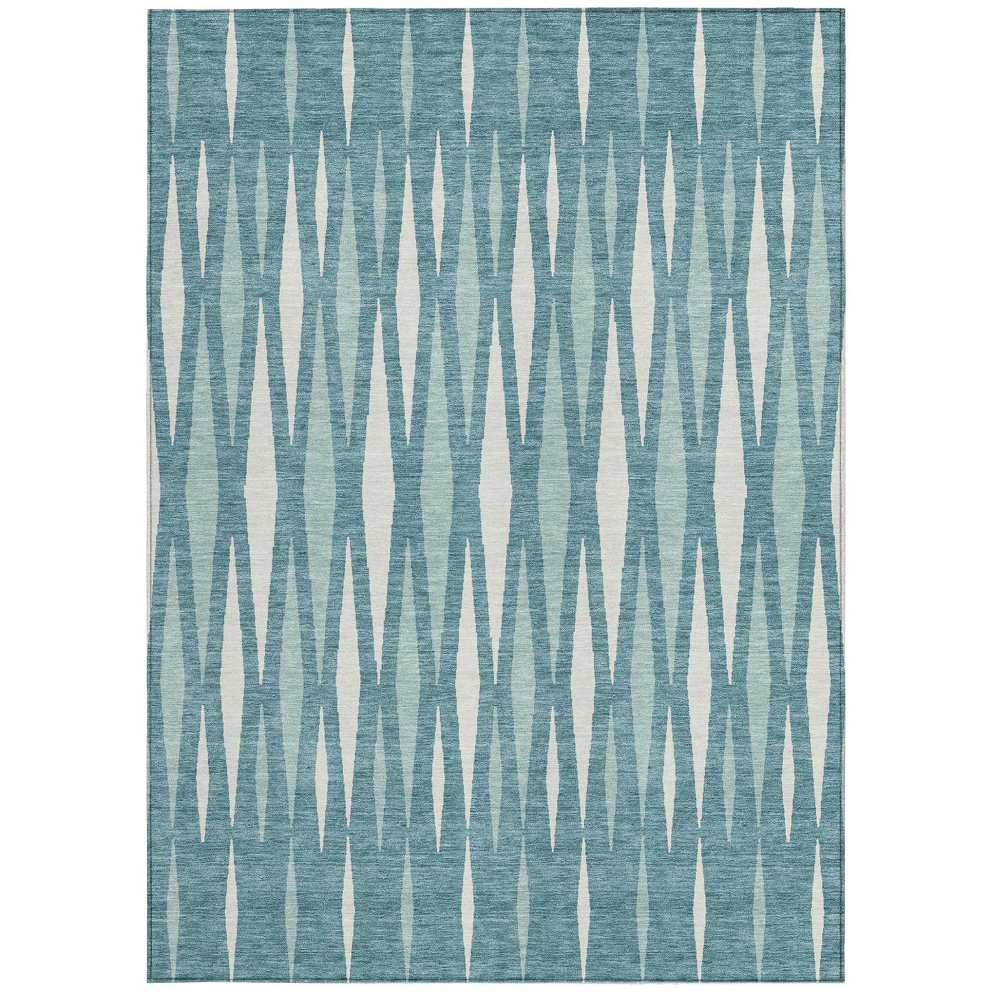 9' X 12' Teal Blue And Ivory Geometric Washable Indoor Outdoor Area Rug