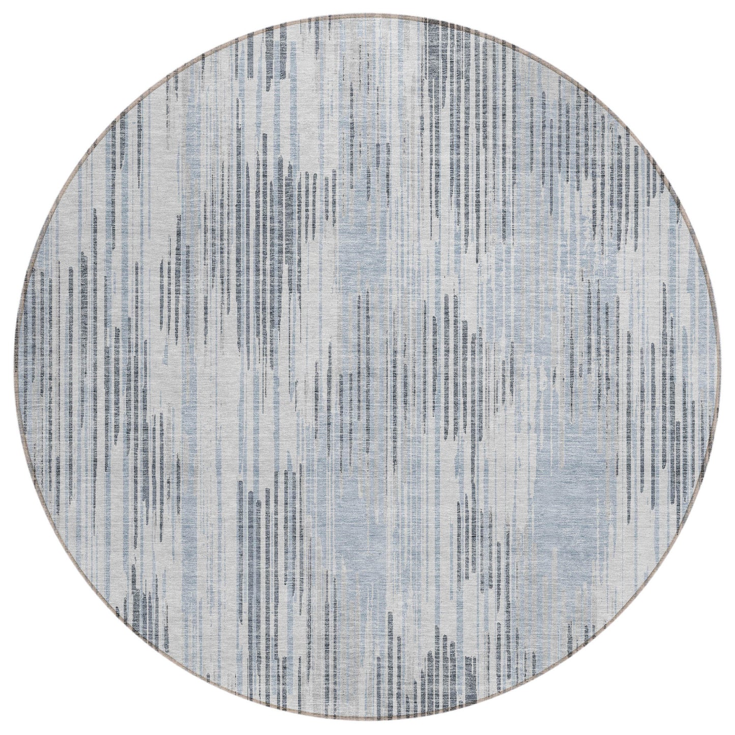 8' Gray And Ivory Round Striped Washable Indoor Outdoor Area Rug