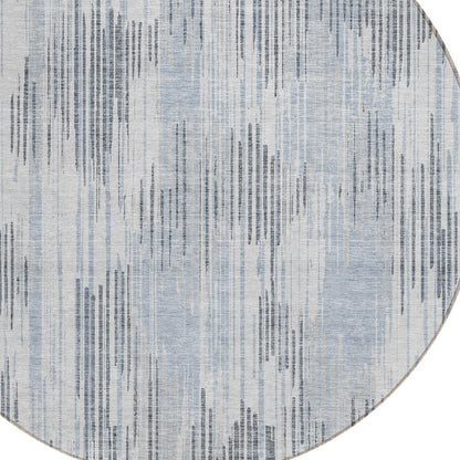 8' Gray And Ivory Round Striped Washable Indoor Outdoor Area Rug