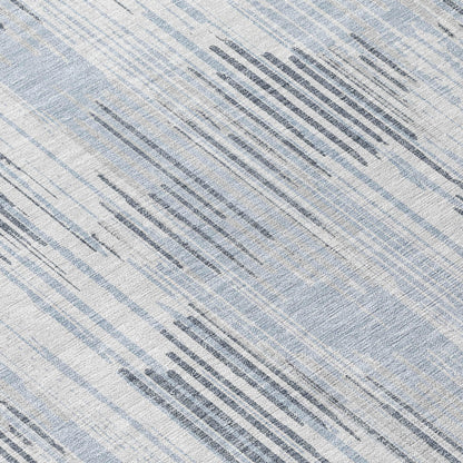 8' Gray And Ivory Round Striped Washable Indoor Outdoor Area Rug