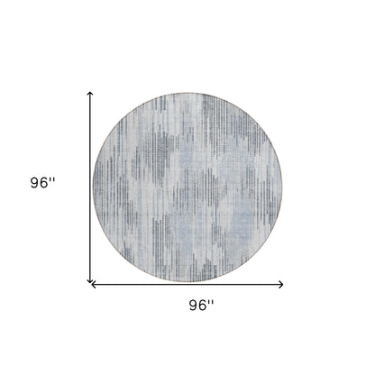 8' Gray And Ivory Round Striped Washable Indoor Outdoor Area Rug
