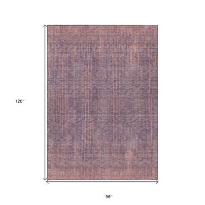 8' X 10' Mauve And Dark Purple Striped Washable Indoor Outdoor Area Rug